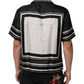Black White StripeDot Print Casual Polo Shirt