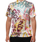 White Silk Hawaiian Graffiti Print Men Casual Shirt