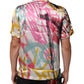White Silk Hawaiian Graffiti Print Men Casual Shirt