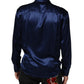 Blue Oversize Silk Satin Long Sleeves Shirt