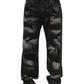 Black Marbled Effect Straight Men Denim Jeans