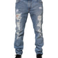 Blue Tattered Slim Fit Cotton Denim Jeans