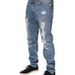 Blue Tattered Slim Fit Cotton Denim Jeans