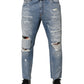 Blue Distressed Ripped Denim Trouser Jeans