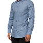Blue Cotton Collared GOLD Formal Dress Shirt