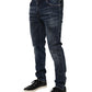 Dark Blue Washed Running Ripped Denim Jeans