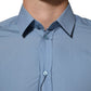 Blue Cotton Collared GOLD Formal Dress Shirt