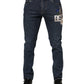 Blue Rabbit Embroidery Slim Men Denim Jeans