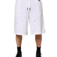White Ripped Mid Waist Casual Bermuda Short