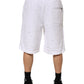 White Ripped Mid Waist Casual Bermuda Short