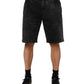 Black Cotton Mid Waist Denim Men Bermuda Short