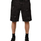 Black Cotton Tattered Denim Men Bermuda Short