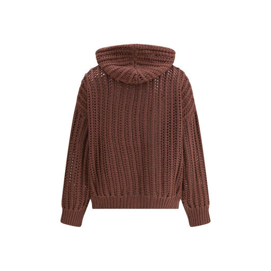 Balloon Net Embroidery Cardigan in cashmere with a hood
