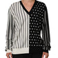 Black White Stripe Polka V-Neck Pullover Sweater