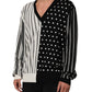 Black White Stripe Polka V-Neck Pullover Sweater