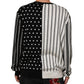 Black White Stripe Polka V-Neck Pullover Sweater