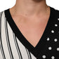 Black White Stripe Polka V-Neck Pullover Sweater