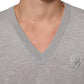 Gray Wool Knit Logo V-Neck Pullover Sweater