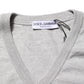 Gray Wool Knit Logo V-Neck Pullover Sweater