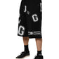 Black Logo Print Cotton Casual Bermuda Short