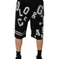 Black Logo Print Cotton Casual Bermuda Short