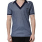 Blue Collared V-neck Silk Blend Polo T-shirt