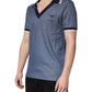 Blue Collared V-neck Silk Blend Polo T-shirt