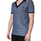 Blue Collared V-neck Silk Blend Polo T-shirt