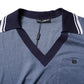 Blue Collared V-neck Silk Blend Polo T-shirt