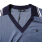 Blue Collared V-neck Silk Blend Polo T-shirt