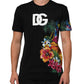 Black Floral DG Logo Cotton Crew Neck T-shirt