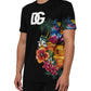 Black Floral DG Logo Cotton Crew Neck T-shirt