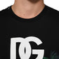 Black Floral DG Logo Cotton Crew Neck T-shirt