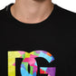 Black Logo Print Cotton Men Crew Neck T-shirt