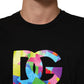 Black Logo Print Cotton Crew Neck  T-shirt