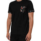 Black Musical Print Cotton Crew Neck T-shirt