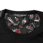 Black Musical Print Cotton Crew Neck T-shirt