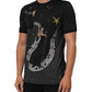 Black Musical Print Cotton Crew Neck T-shirt