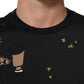 Black Musical Print Cotton Crew Neck T-shirt