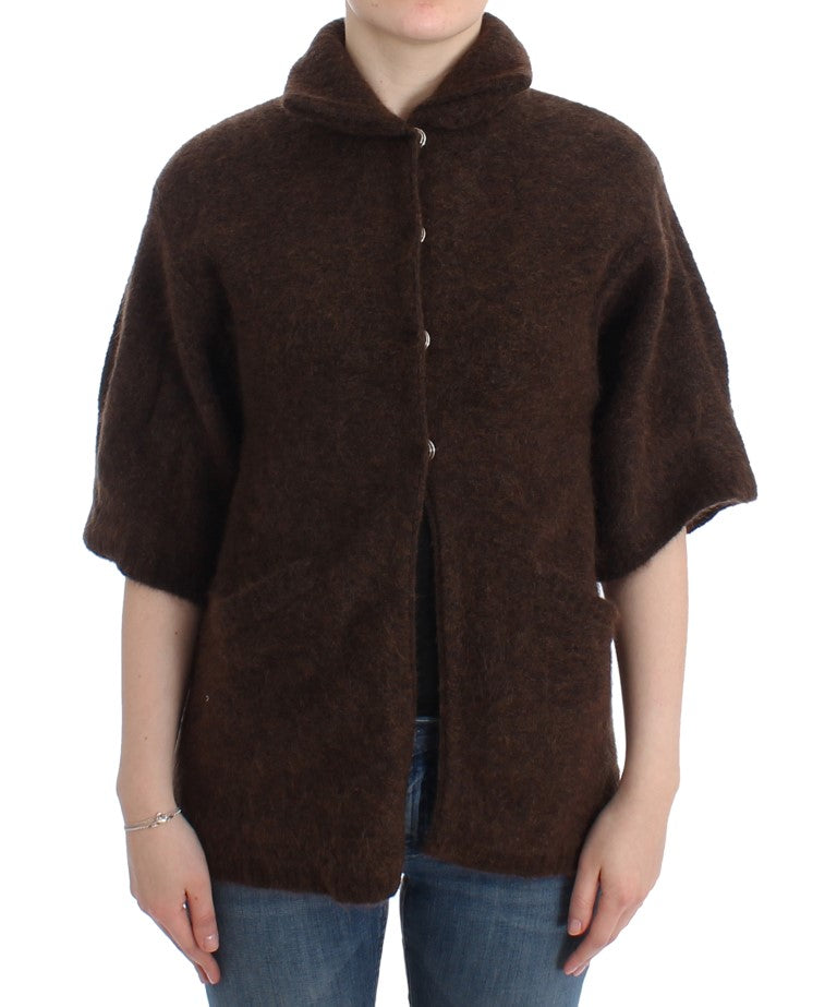 Elegant Short Sleeved Brown Cardigan