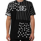 Black Cotton Polka Dots Round Neck T-shirt