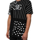 Black Cotton Polka Dots Round Neck T-shirt