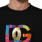 Black Logo Print Cotton Men Crew Neck T-shirt