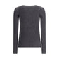 Long sleeve wool ribbed jersey T-shirt with shiny trim