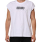 White Cotton Sleeveless Printed Tank T-shirt