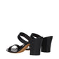 Black Leather Stiletto Heels Sandals