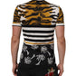 Multicolor Leopard Palm Leaf Men Crew Neck T-shirt