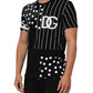 Black Cotton Polka Dots Round Neck T-shirt