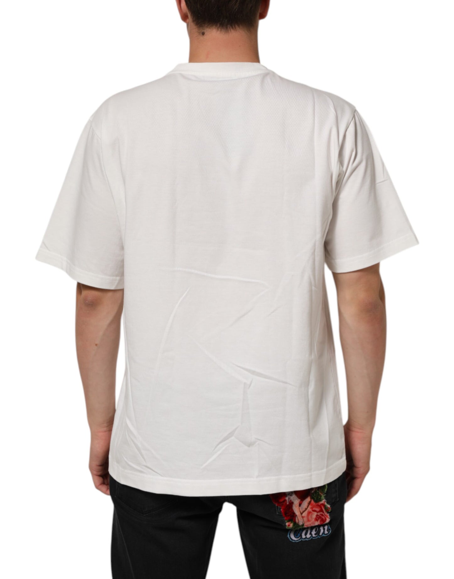 White Cotton Logo Print Crew Neck T-shirt