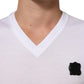 White Cotton Logo Patch V-neck Tee T-shirt